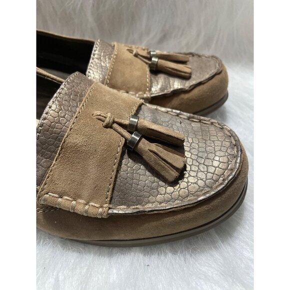 Franco Sarto Womens Tan Suede Loafers With Tassels & Snakeskin Accents Size 10 - Picture 2 of 9
